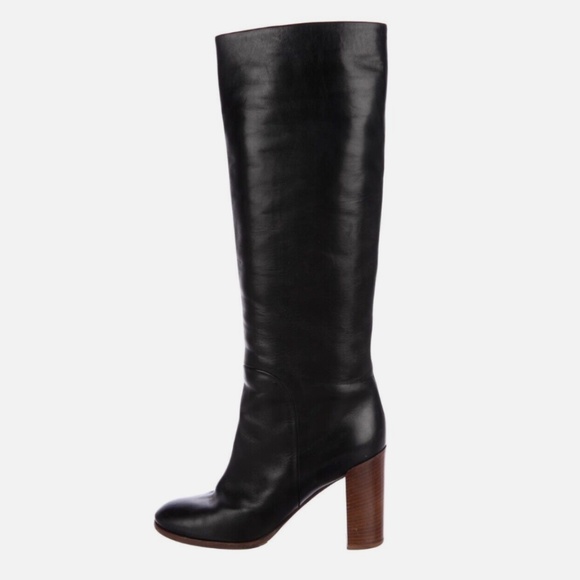 ★CELINE  Knee-High Leather Boots Black IT38.5★ - Picture 1 of 6